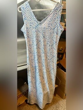 Patti Biggs Coastal Collection Blue Geometric Maxi Dress Medium